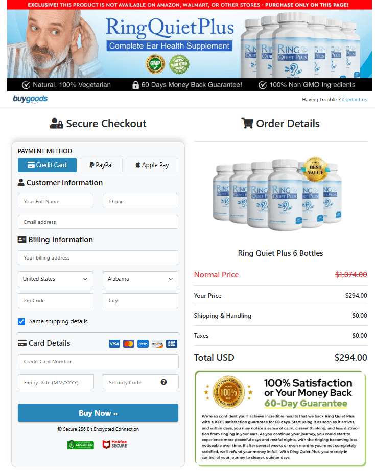Ring Quiet Plus order page